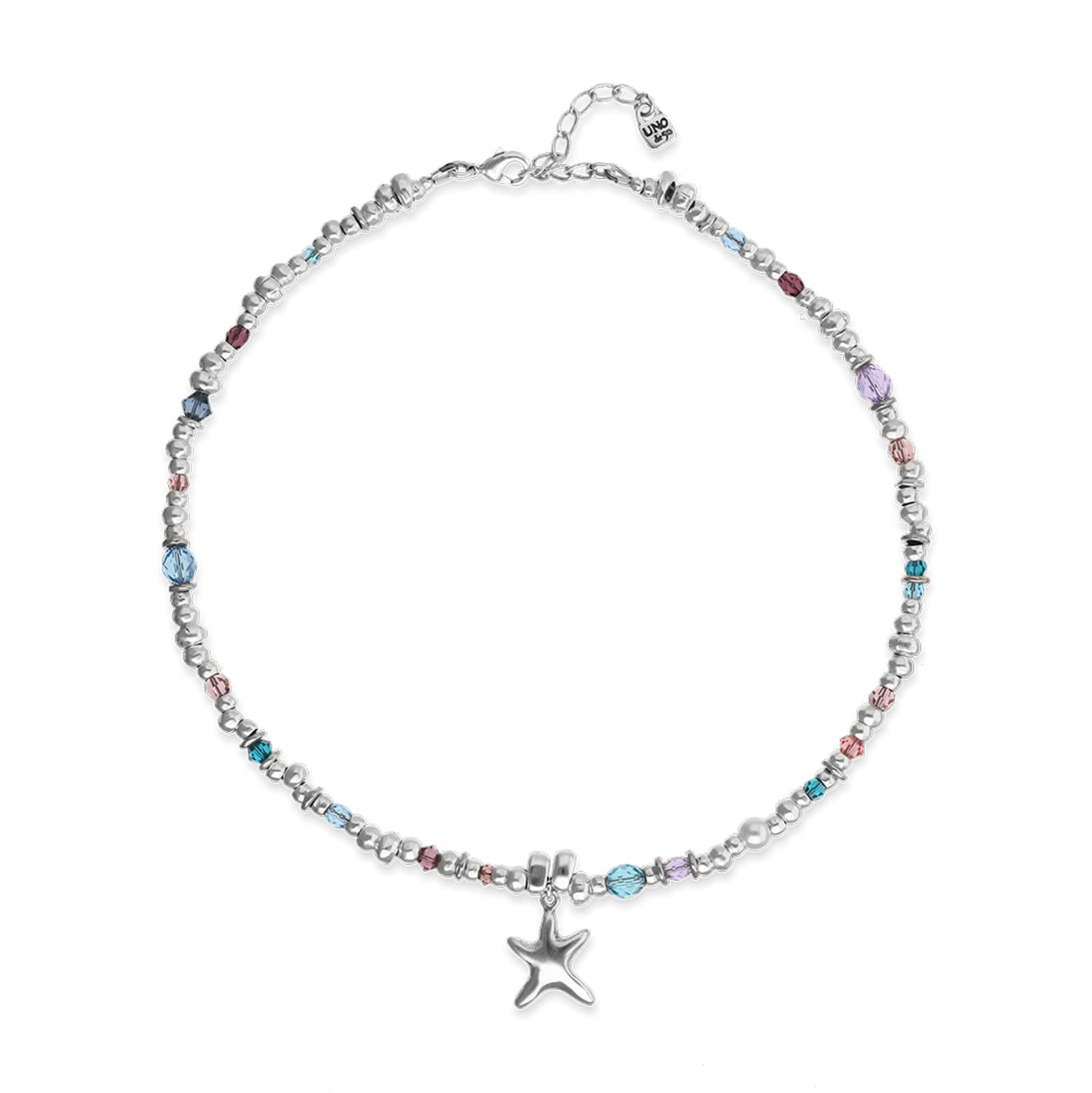 silver plated starfish necklace with crystal beads