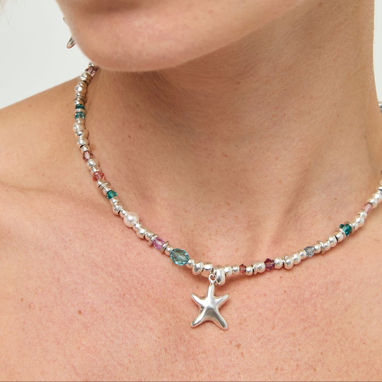 silver plated prisma starfish beaded necklace