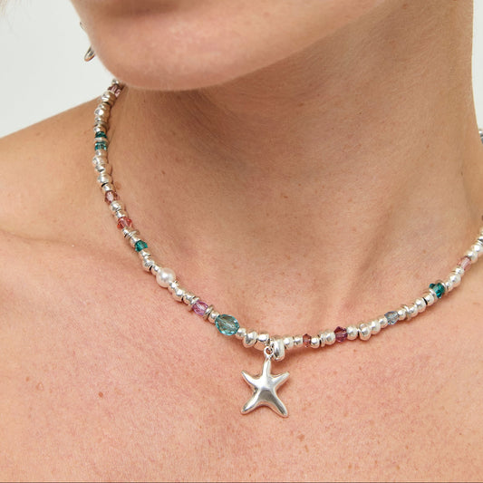 silver plated prisma starfish beaded necklace