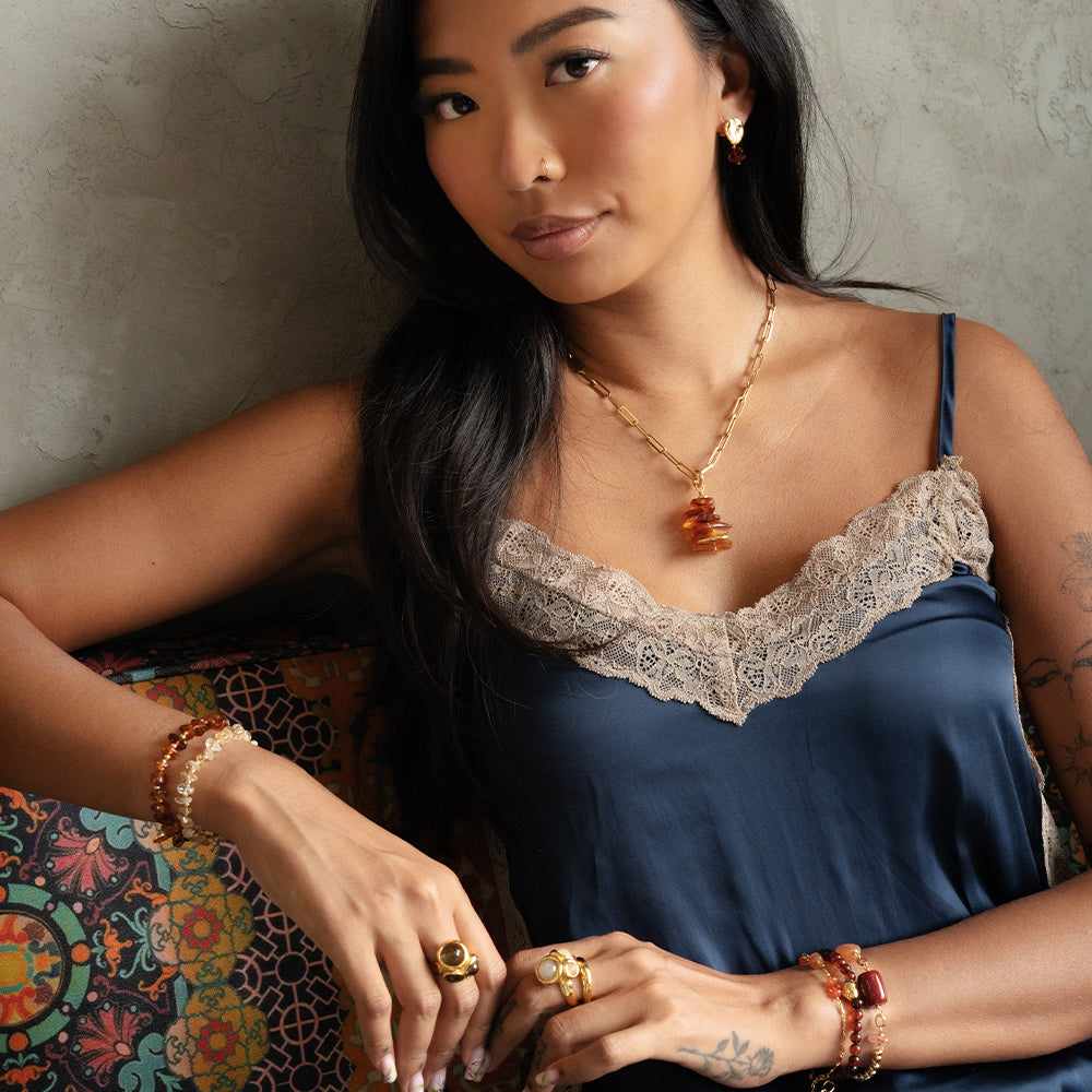 Velatti Stacked Amber Link Chain Necklace