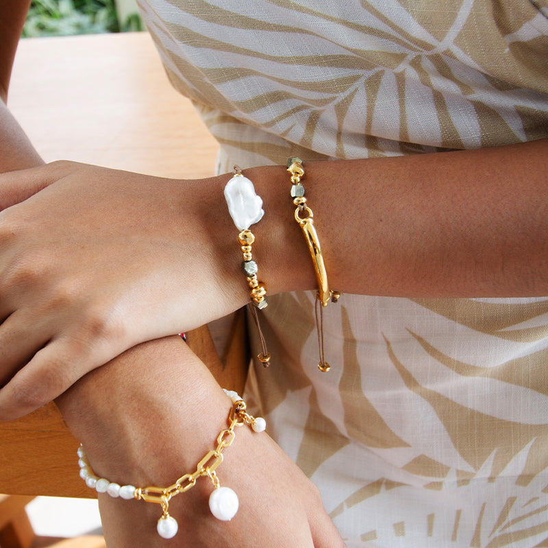 Velatti Hand Braided Baroque Pearl & Pyrite Bracelet
