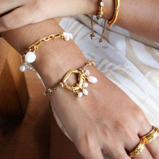 Velatti Hand Braided Circle & Pearls Bracelet