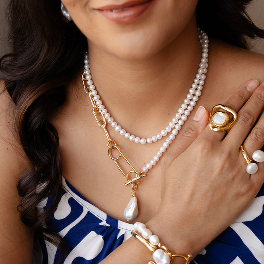 Velatti Link & Lustre Long Necklace with Baroque Pearl