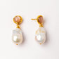 Velatti Peach Moonstone Earrings with Baroque Pearls