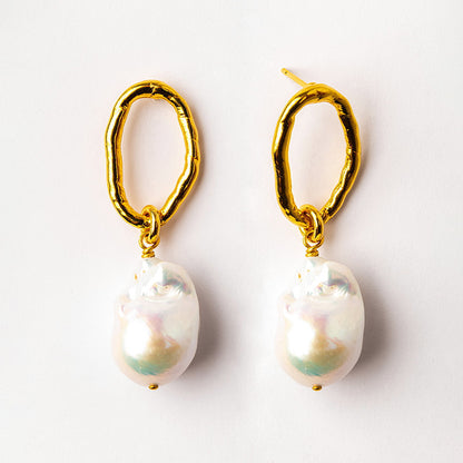 Velatti Open Oval Baroque Pearl Earrings