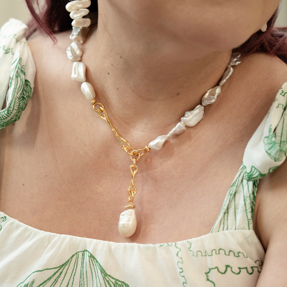 Velatti Baroque Pearl Drop Necklace