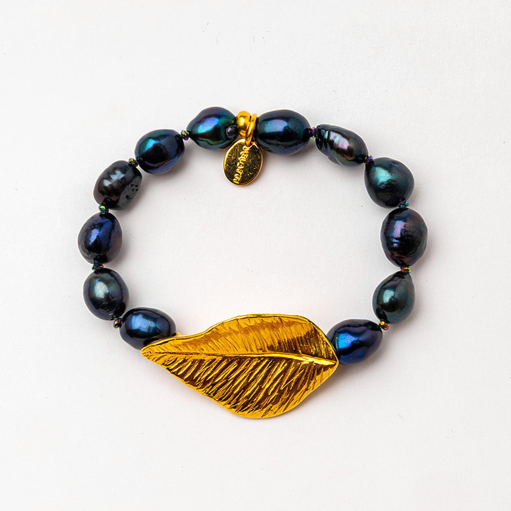 Velatti Leaf Charm Gemstone Bracelet