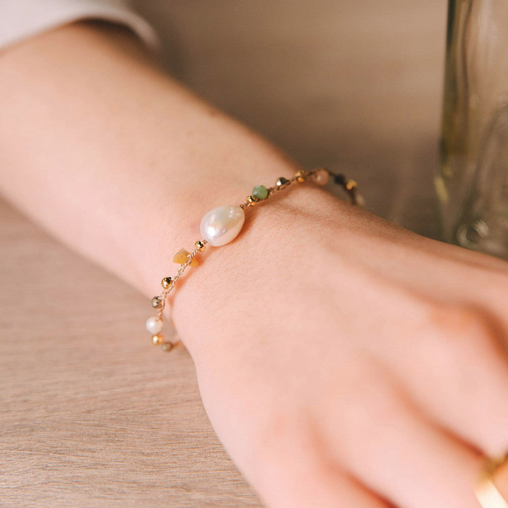 hand-braided bracelet with gemstones and pearl