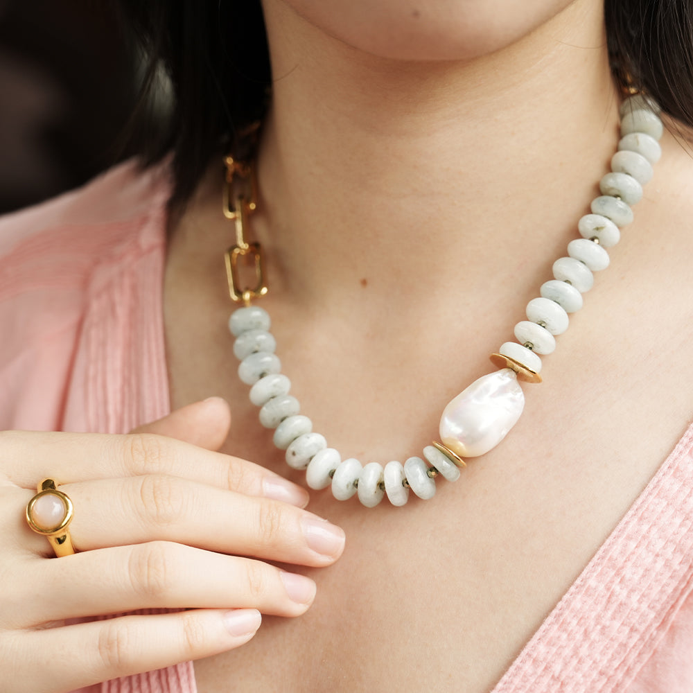 Velatti Links Necklace with Baroque Freshwater Pearl & Gems