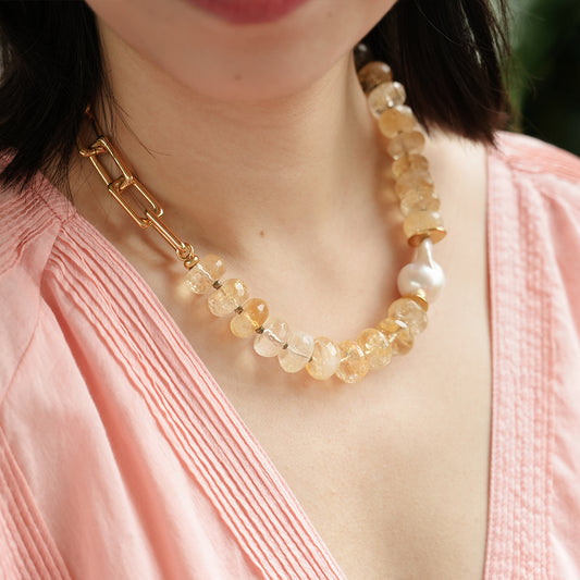 Velatti Links Necklace with Baroque Freshwater Pearl & Gems