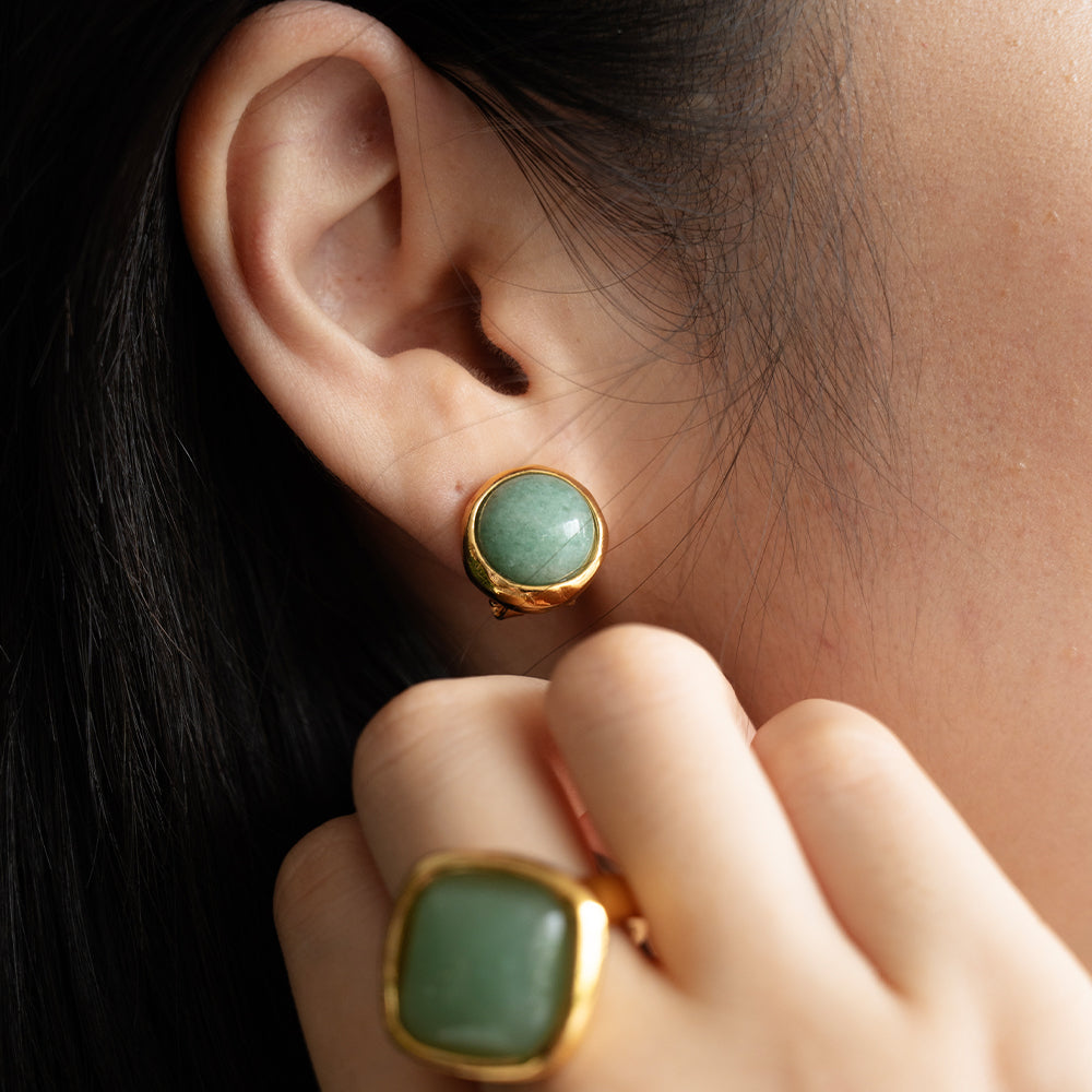 Velatti Gemstone Circle Clip Studs