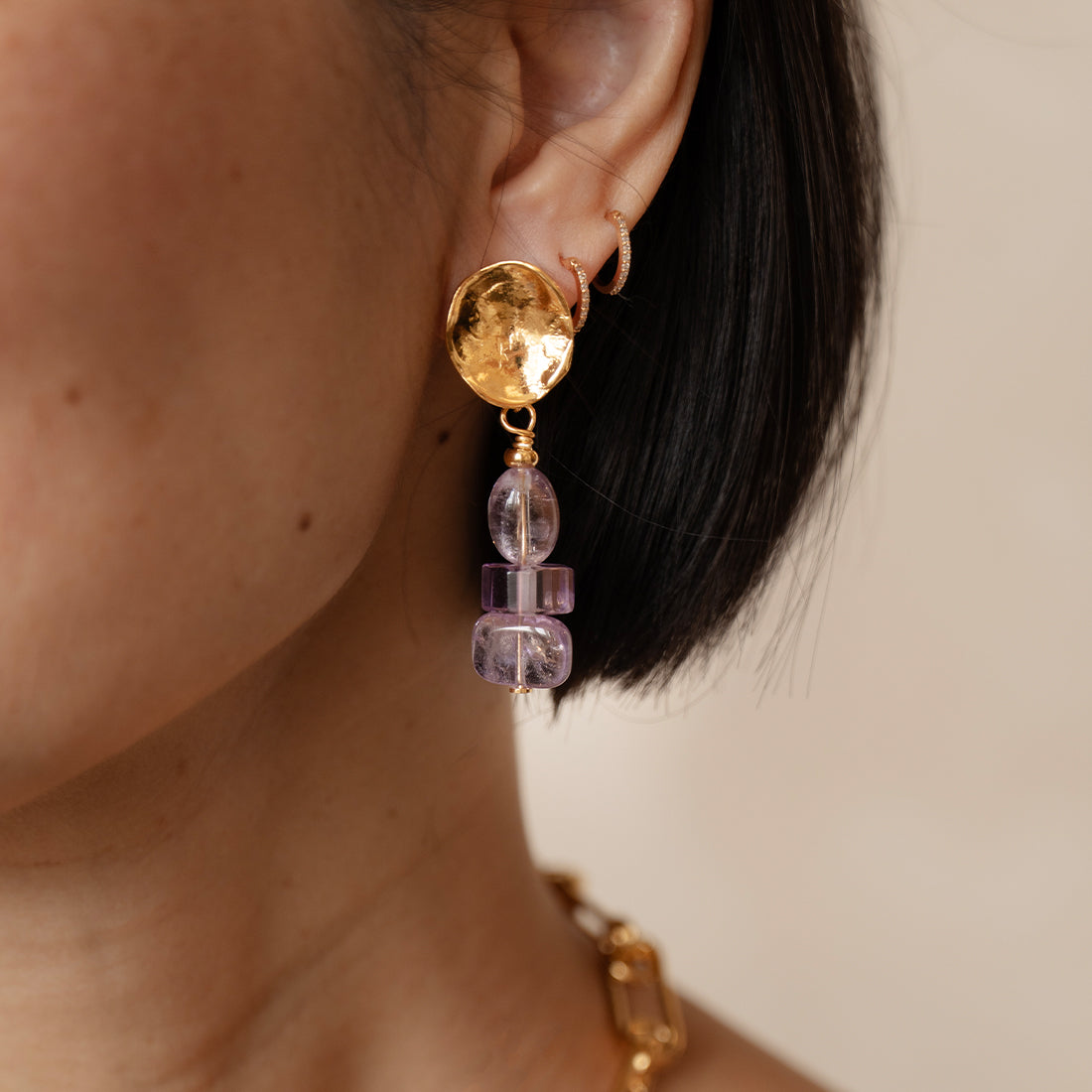 Velatti Triple Gem Stack Earrings