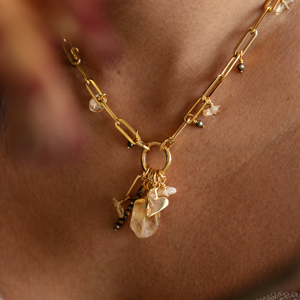 Velatti Citrine and Pyrite Necklace with Heart Charm