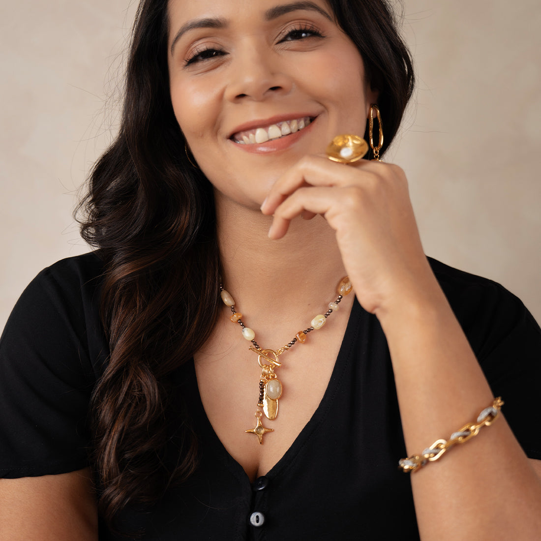 Velatti Necklace with Hematite, Citrine, Yellow Calcite