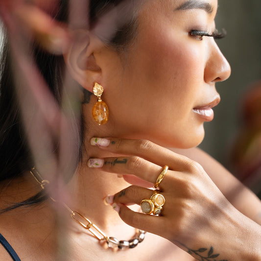 Velatti Leaf Studs with Citrine