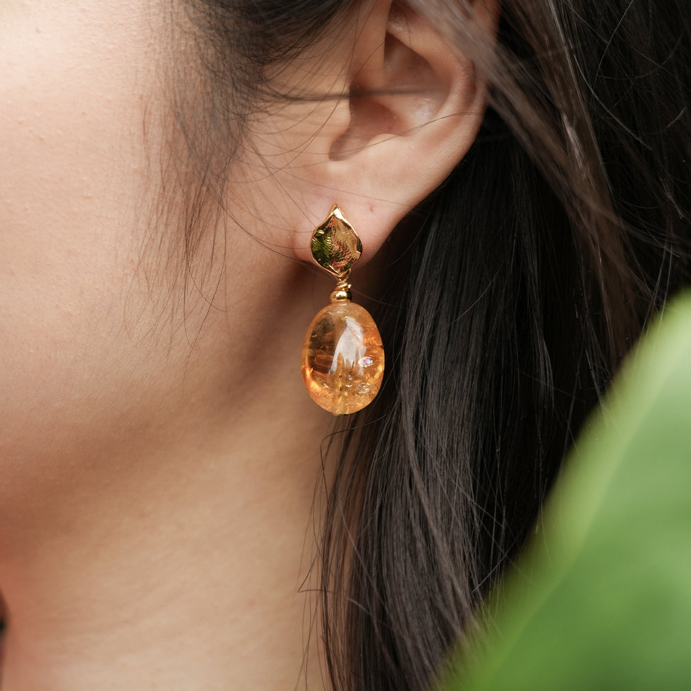 Velatti Leaf Studs with Citrine