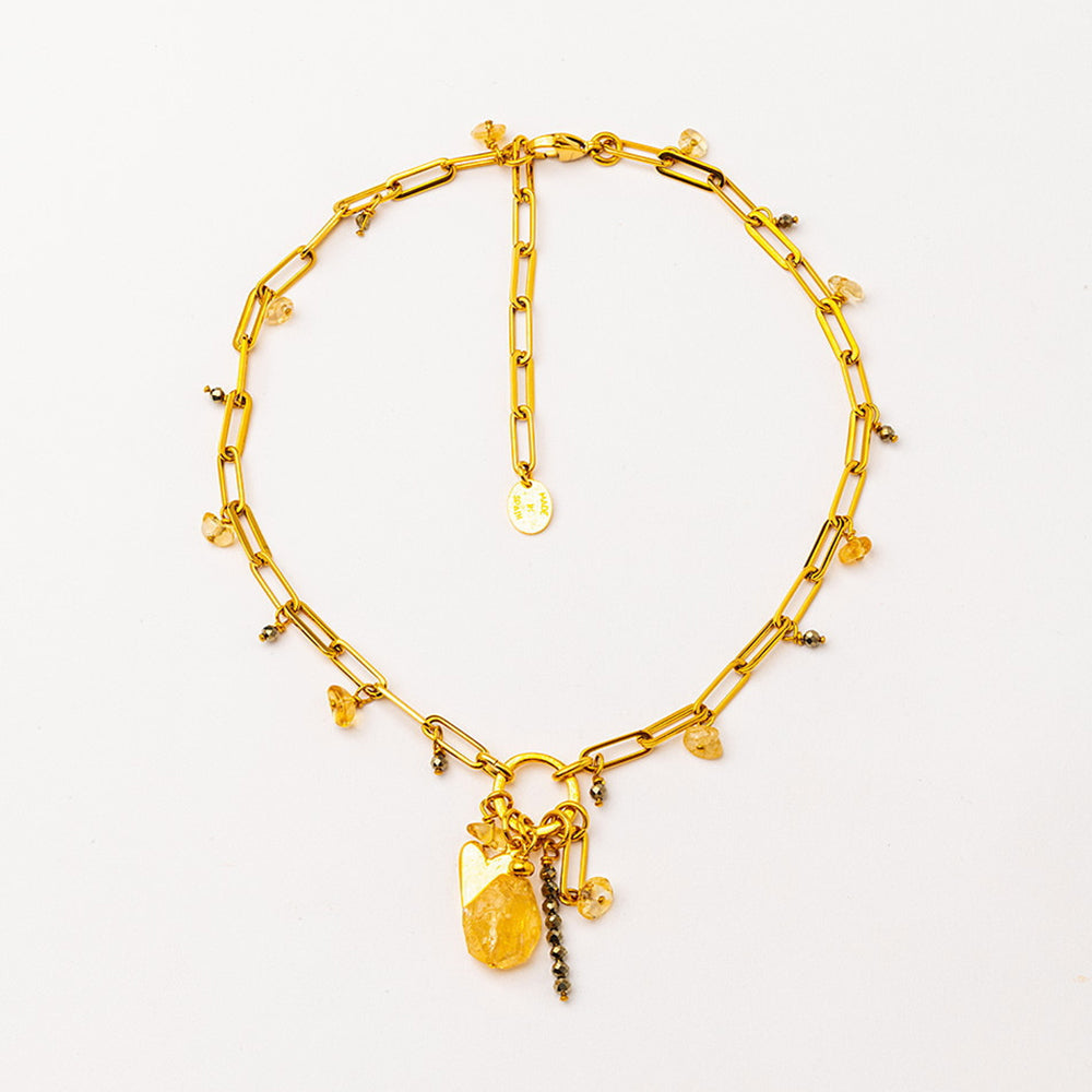 Velatti Citrine and Pyrite Necklace with Heart Charm