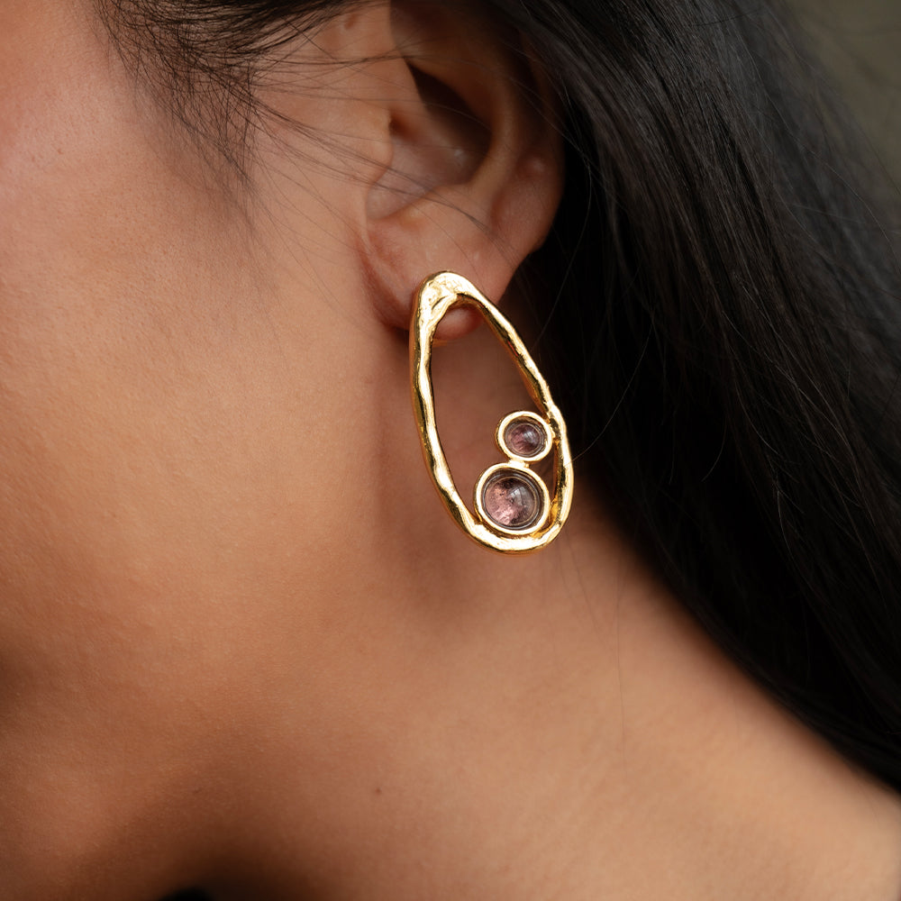 Velatti Contour Earrings with Double Gems