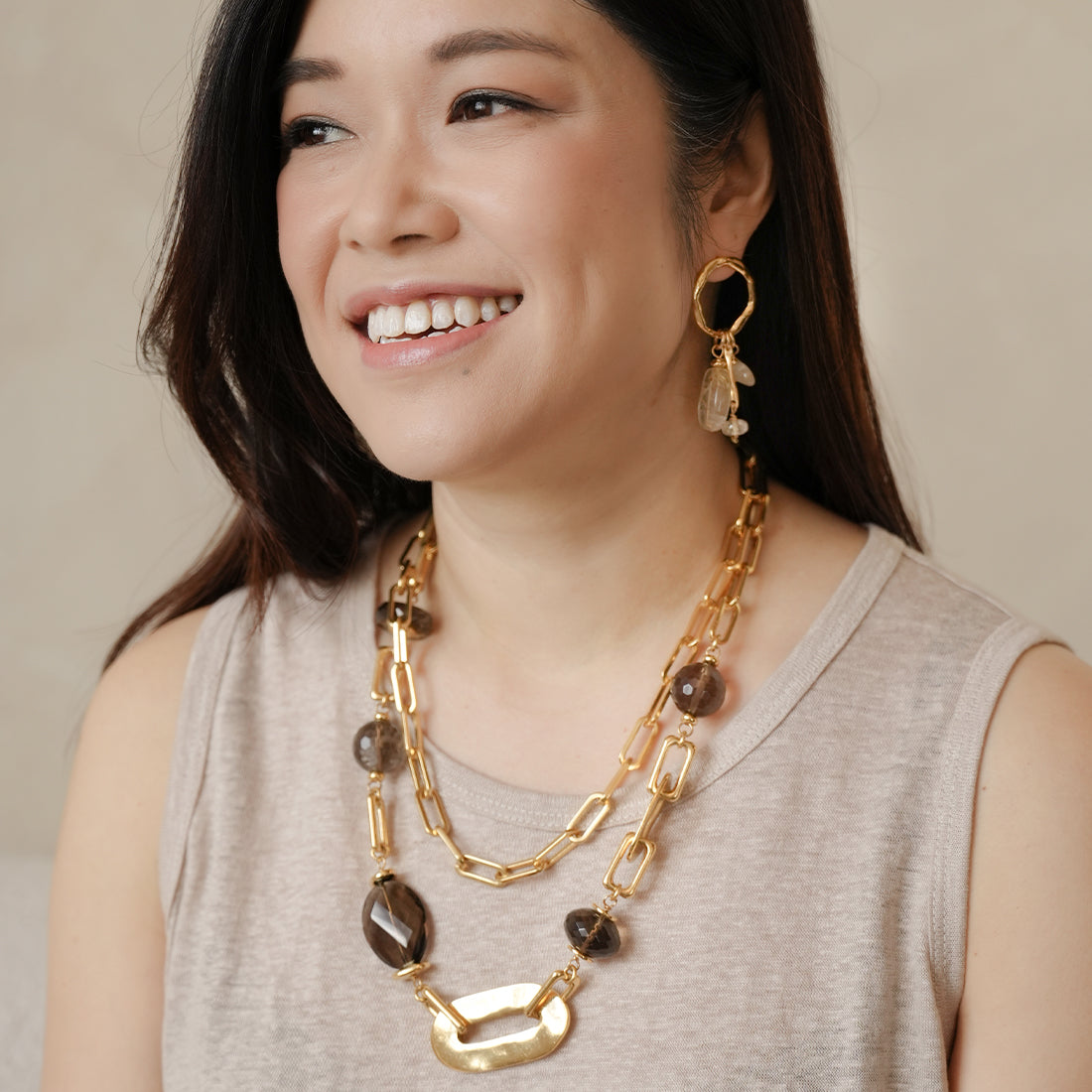 Velatti Large Circle Studs with Rutilated Quartz