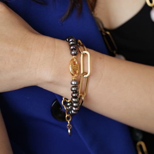 Velatti Double Layer Link Chain & Gems Bracelet