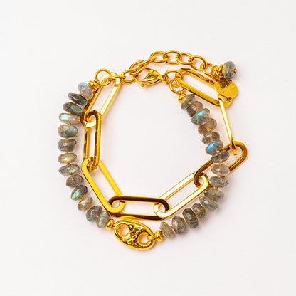 Velatti Double Layer Link Chain & Gems Bracelet