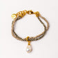 Velatti Double Strand Hand Knotted Linen Bracelet with Pyrite & Baroque Pearl