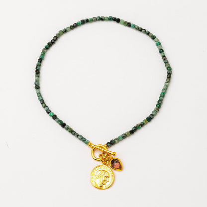 Velatti Gemstone Necklace with Medallion and Gem