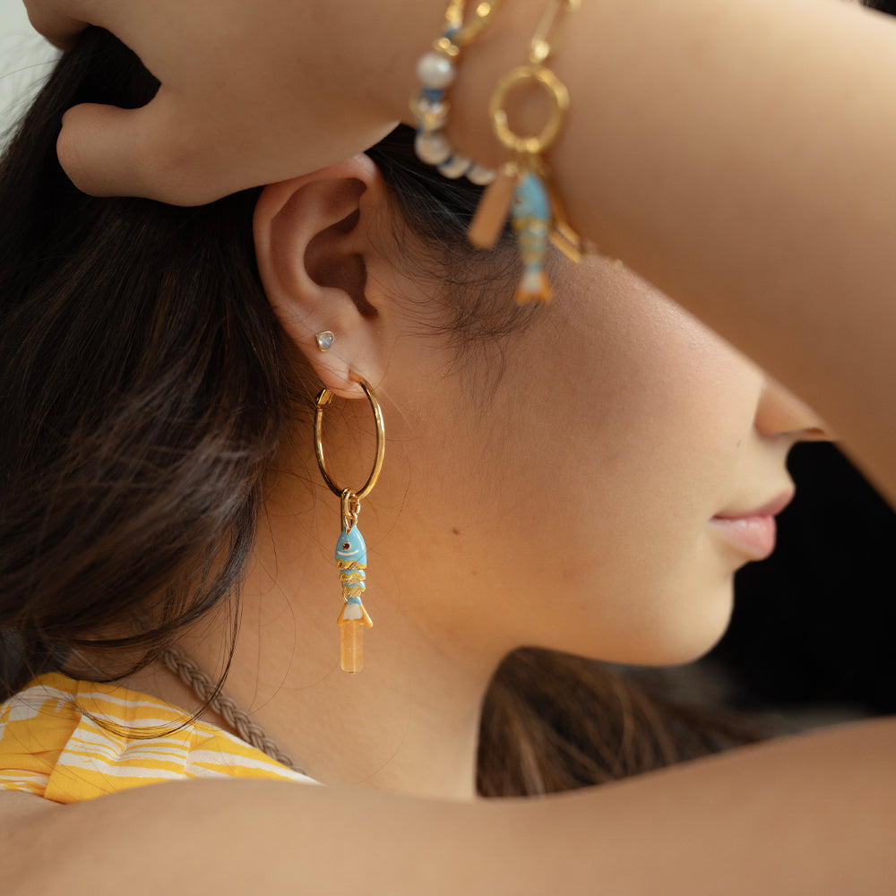 Velatti Hoops with Gems and Fish Charm