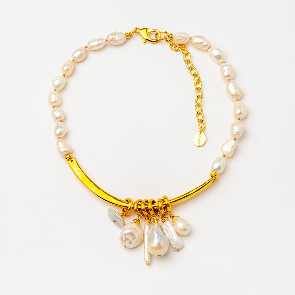 Velatti Freshwater Pearl Arc Necklace with Baroque Pearls