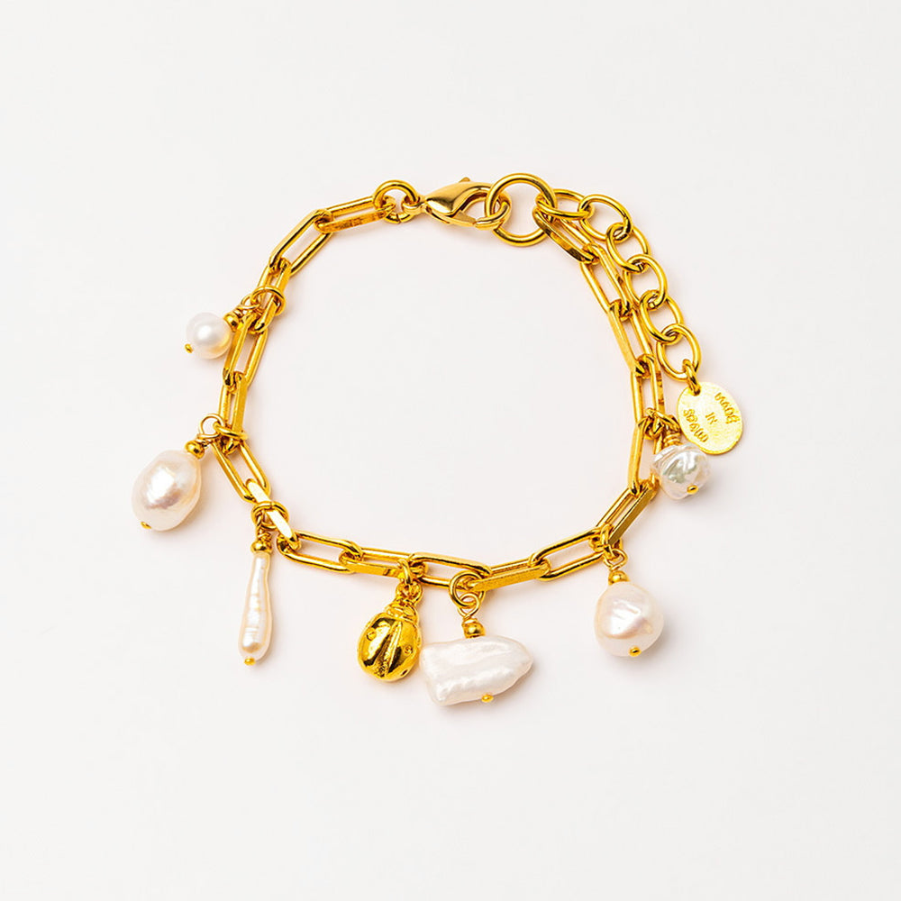 Velatti Lady Bug Freshwater Pearl Link Bracelet