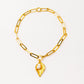 Velatti Leaf Charm Link Necklace with Gemstone