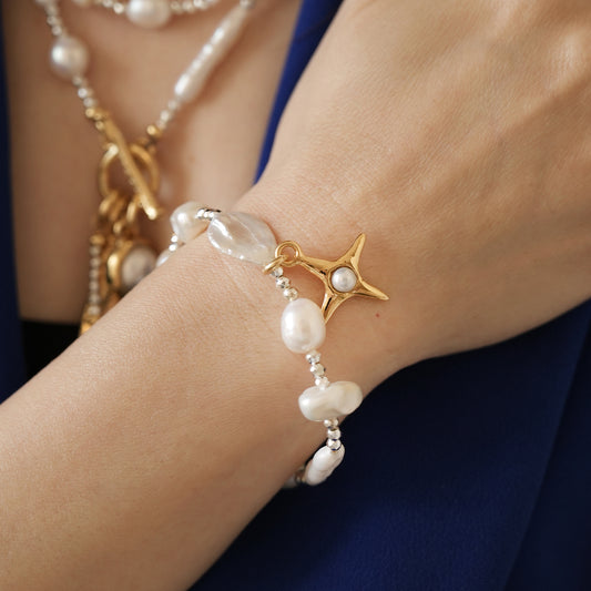 Velatti Celeste Star Freshwater Pearl Bracelet with Hematite