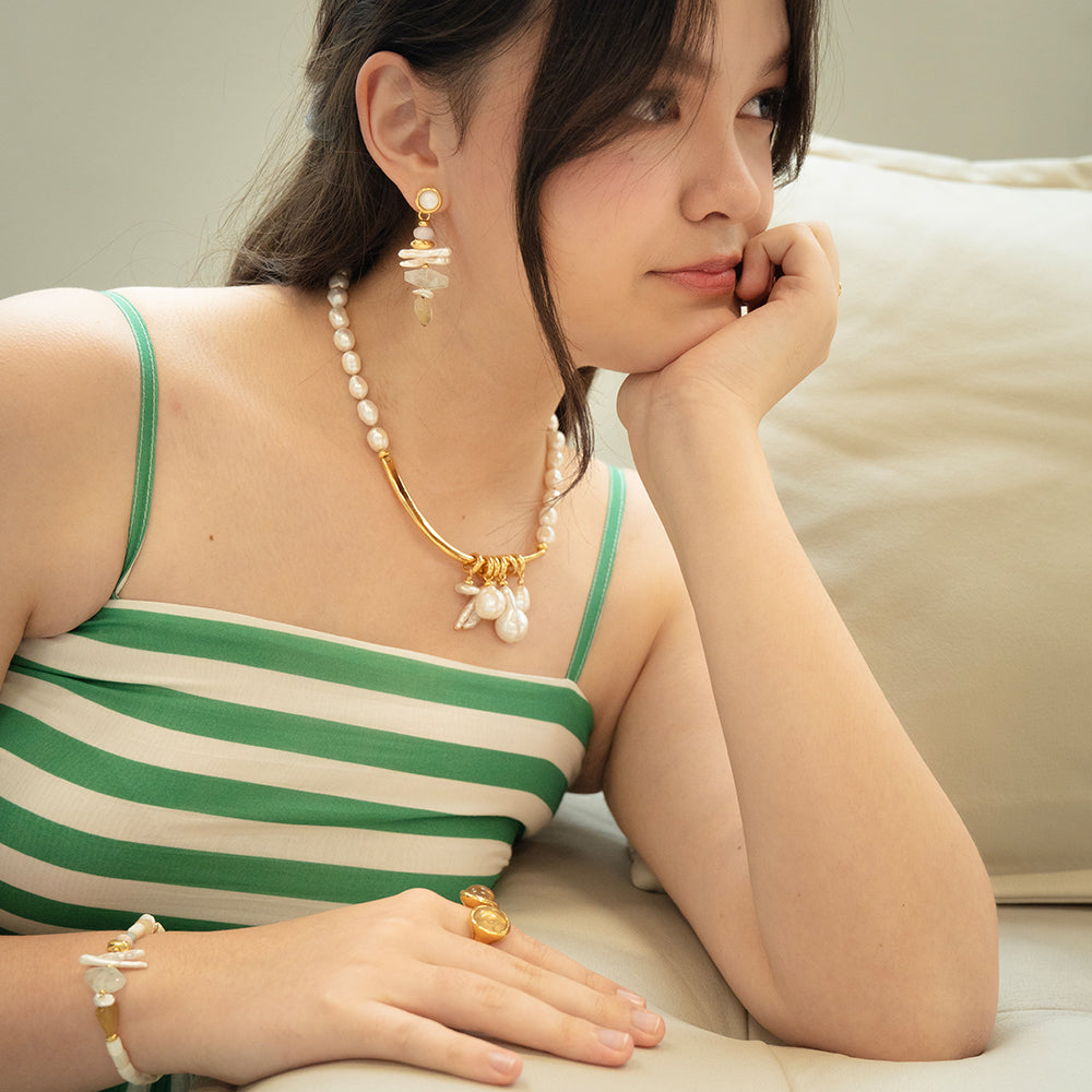 Velatti Freshwater Pearl Arc Necklace with Baroque Pearls