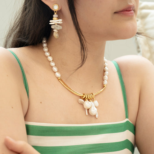 Velatti Freshwater Pearl Arc Necklace with Baroque Pearls