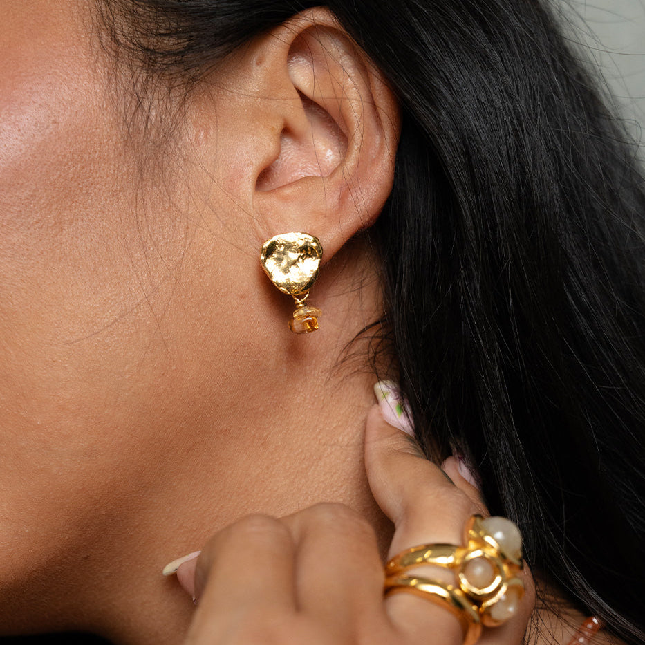 Velatti Molten Earrings with Double Gem Drop