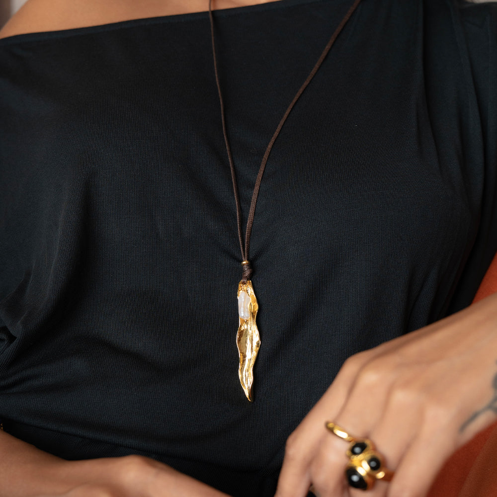 Velatti Leaf Pendant with Gem Necklace