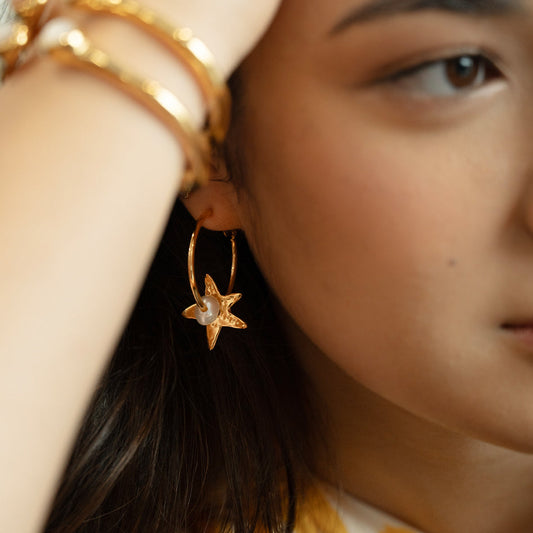 Velatti Star Hoops with Freshwater Pearls