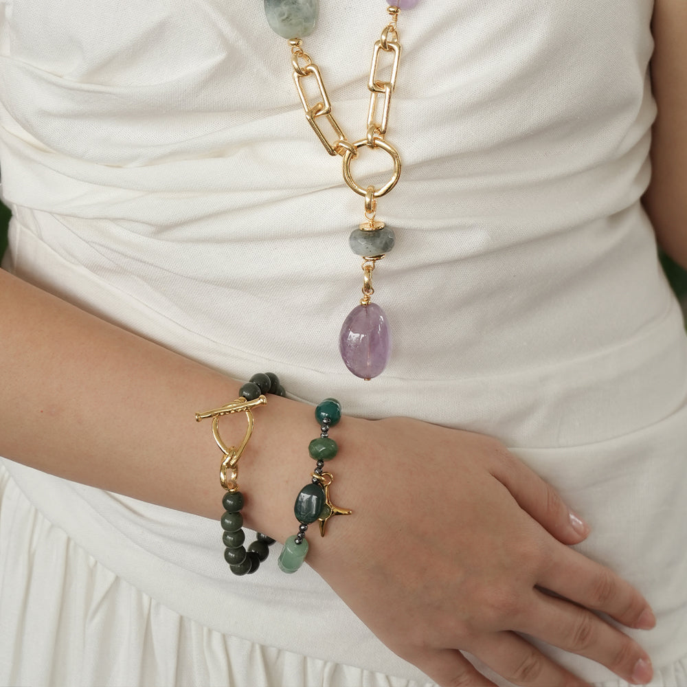 Velatti Green Agate Bracelet with Figure 8 Clasp