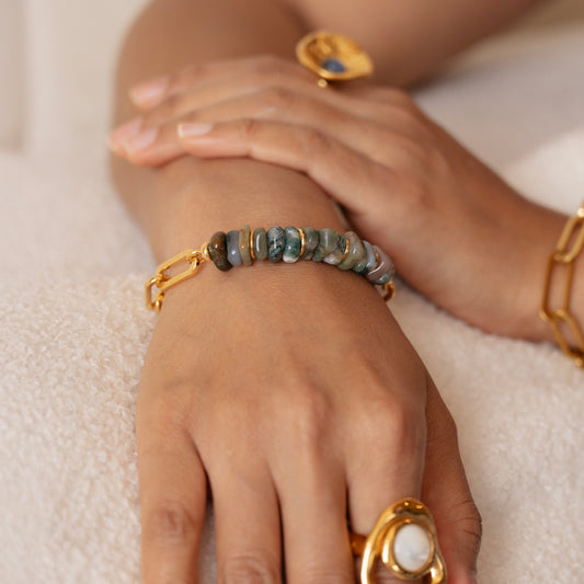 Velatti Stacked Stones Link Chain Bracelet