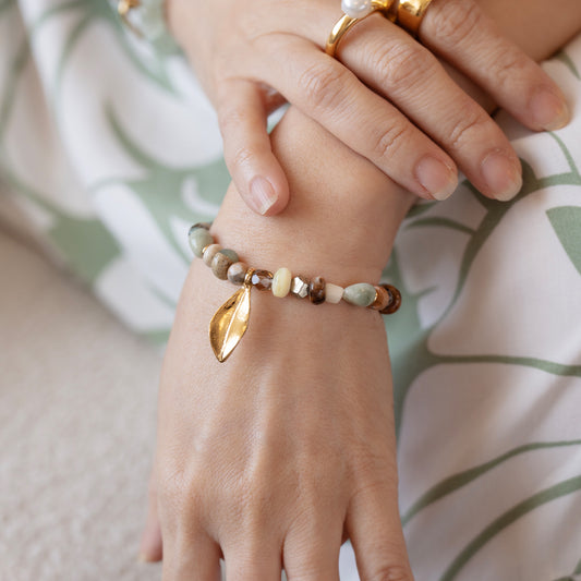 Velatti Gemstone Bracelet with Leaf Charm