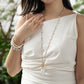 Velatti Hand Braided Long Necklace with Pyrite, Freshwater Pearls and Crystal Drop