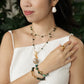 Velatti Hand Braided Long Necklace with Jade, Pyrite & Rutilated Quartz Drop