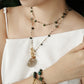 Velatti Hand Braided Long Necklace with Jade, Pyrite & Rutilated Quartz Drop