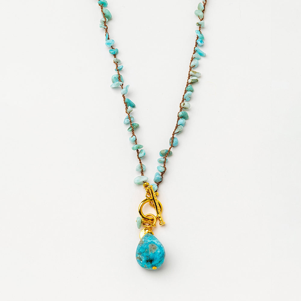 Velatti Hand Braided Necklace with Blue Opal & Larimar