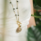 Velatti Hand Braided Long Necklace with Jade, Pyrite & Rutilated Quartz Drop