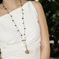 Velatti Hand Braided Long Necklace with Jade, Pyrite & Rutilated Quartz Drop