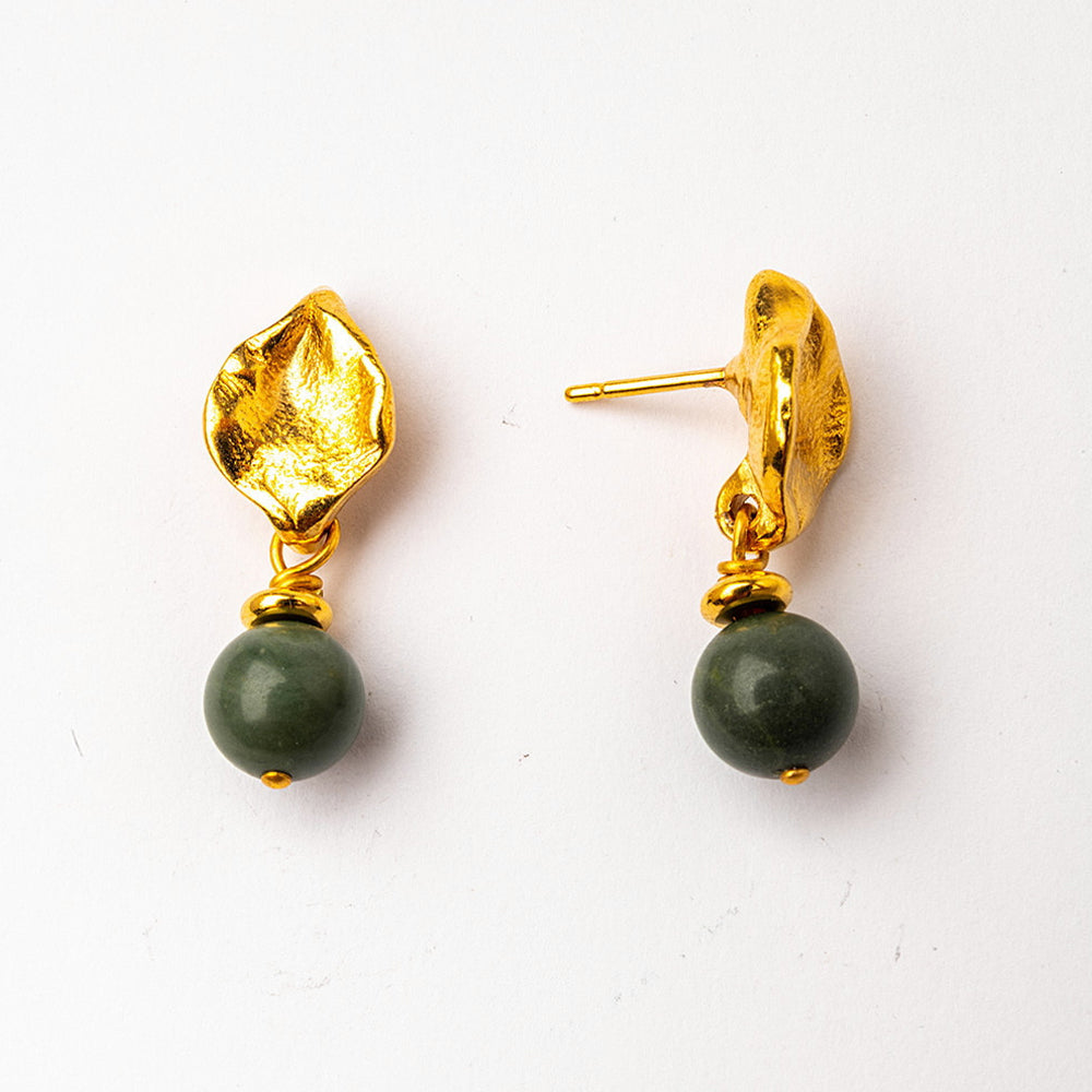 Velatti Mini Leaf Stud with Jade