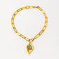 Velatti Leaf Charm Link Necklace with Gemstone