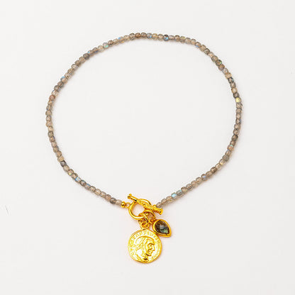 Velatti Gemstone Necklace with Medallion and Gem