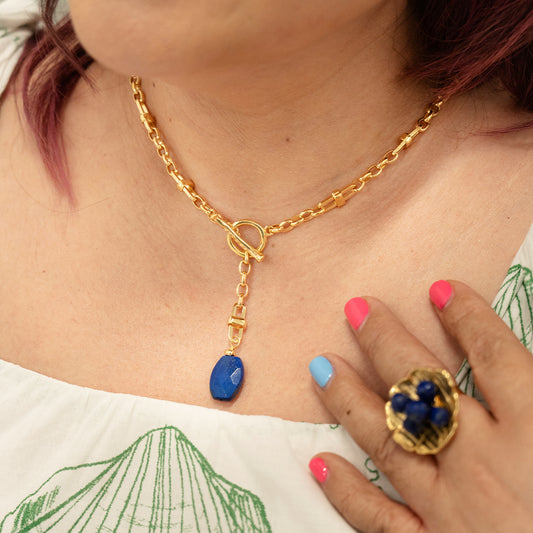 Velatti Link Necklace with Toggle Gem Drop